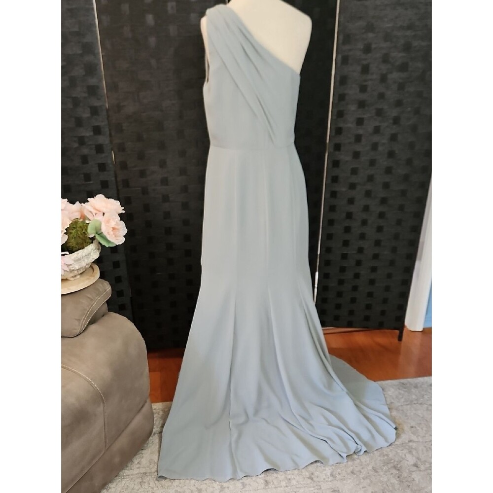 NWT Monique Lhuillier Sea One-Shoulder Maxi Evening Dress Size 12 - Picture 6 of 10